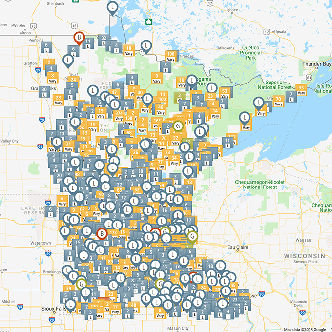 Map of Minnesota showing all partnership locations